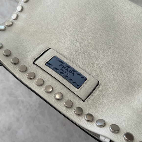 Prada Glace Studded Calfskin Leather Purse Etiquette Flap Foldover Handbag New - Picture 2 of 16